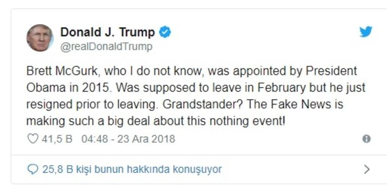 Trump’tan McGurk ile ilgili şaşırtıcı açıklama