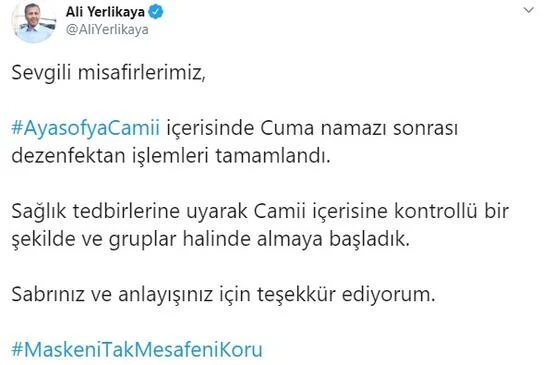 Ayasofya-i Kebir Cami-i Şerifi, cuma namazı sonrası titizlikle dezenfekte edildi