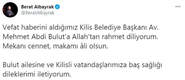 Bakan Albayrak'tan Mehmet Abdi Bulut için taziye mesajı