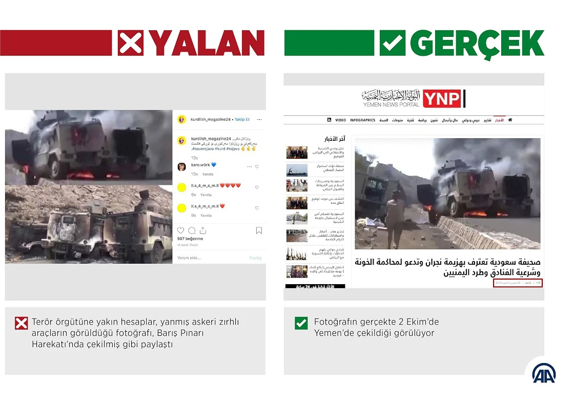 Barış Pınarı Harekatı aleyhine 'yanan askeri araç' fotoğraflarıyla manipülasyon