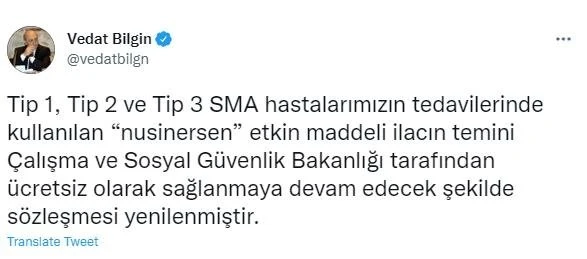 Bakan Bilgin'den SMA ilaçlarına ilişkin açıklama