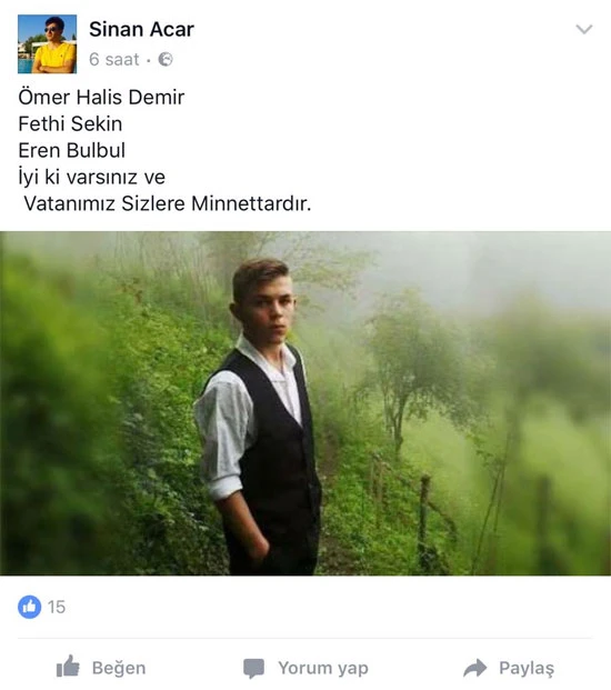 Şehit Sinan Acar'ın sosyal medyada yaptığı son paylaşım yürek yaktı