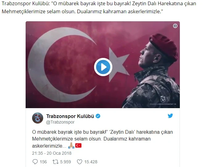 Süper Lig kulüplerinden Zeytin Dalı Harekatı'na destek