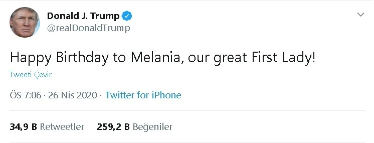 Trump, eşinin doğum gününü sosyal medyadan kutladı