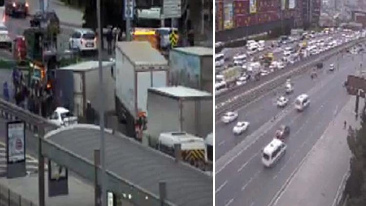 Son dakika: E-5'te kamyon devrildi! Yol kapandı...