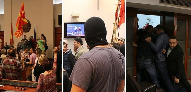 Makedonya'da protestocular meclisi bastı