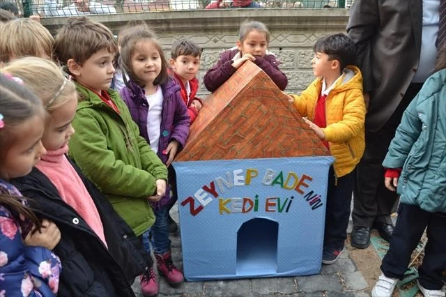 Minik öğrenciler sokak hayvanları için yaptı