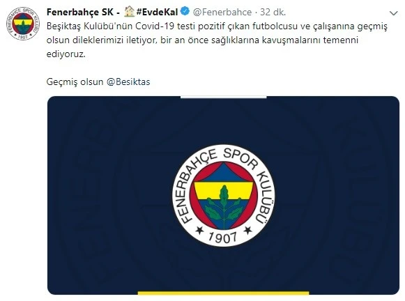 Fenerbahçe'den Beşiktaş'a koronavirüs dayanışması