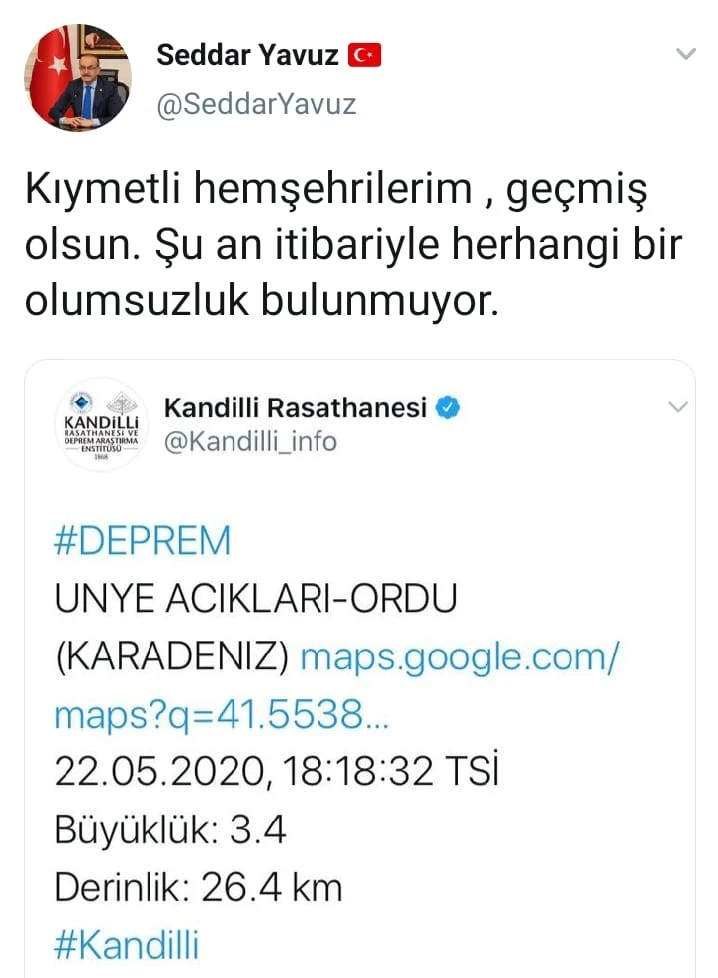 Vali Yavuz'dan deprem açıklaması