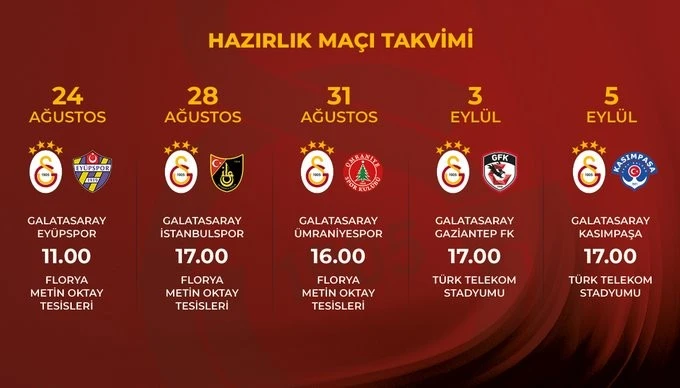 Galatasaray 5 hazırlık maçı oynayacak