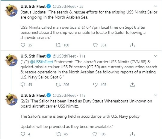 ABD donanması Umman Denizi'nde arama yapıyor