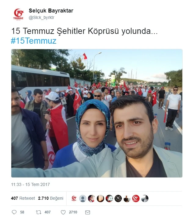 Selçuk ve Sümeyye Bayraktar'dan 15 Temmuz paylaşımı