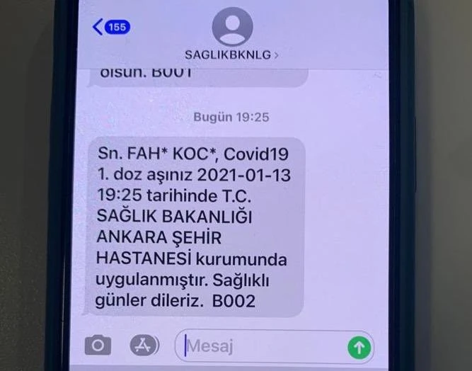 Sağlık Bakanı Koca, CoronaVac aşısı sonrası gelen mesajı paylaştı