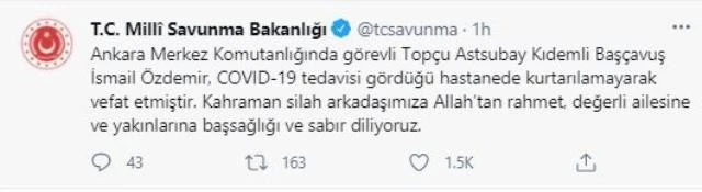 Astsubay Özdemir koronavirüse yenildi