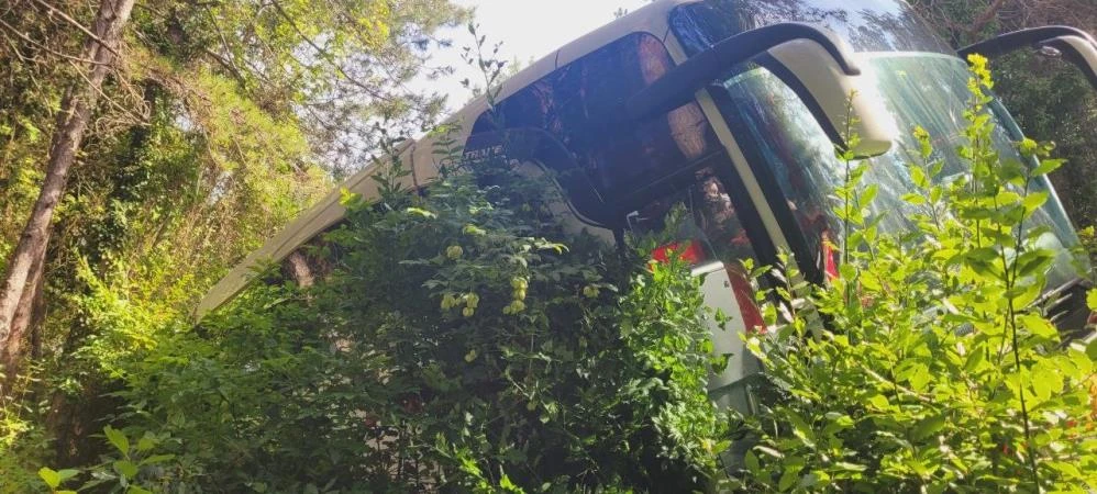 35 yolculu otobüs 50 metrelik uçurumun kenarında asılı kaldı