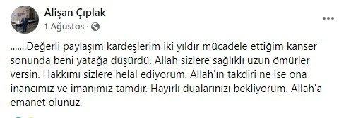 Sosyal medyadan helallik isteyen türkücü kansere yenik düştü