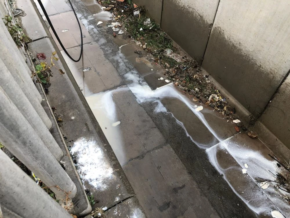 İstanbul'da korkutan görüntü: Fabrikadan sızan yabancı madde dereyi beyaza bürüdü