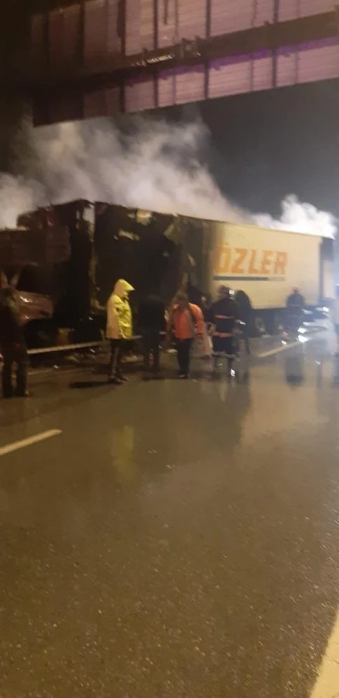 Kamyona çarpan tır alev aldı: Sürücü yanarak can verdi