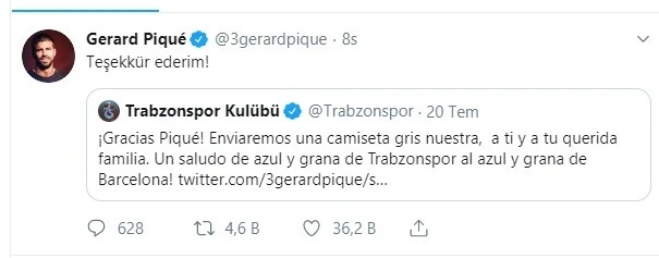 Gerard Pique, Trabzonspor'a teşekkür etti