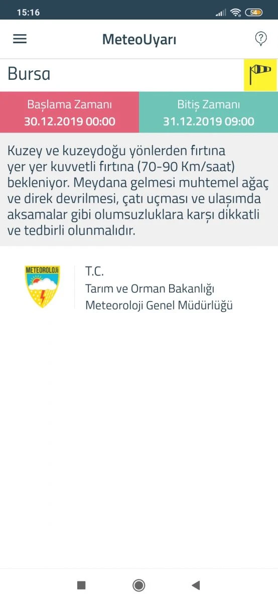 Meteoroloji'den Bursa'ya fırtına uyarısı: Sarı kodlu alarm verildi