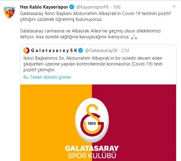 Abdurrahim Albayrak ve eşine geçmiş olsun mesajı