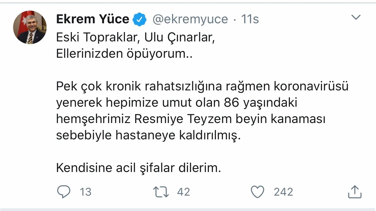 86 yaşında koronayı yendi, beyin kanaması geçirdi