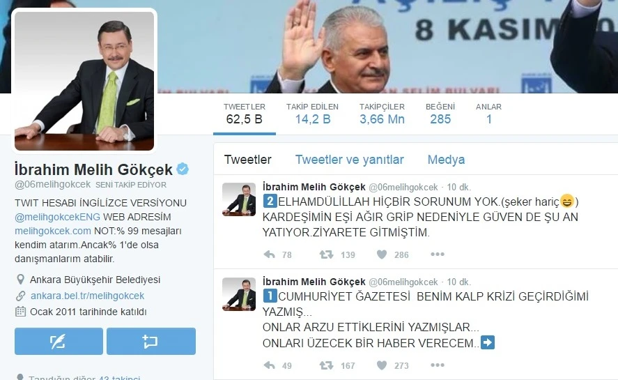 'Hastaneye kaldırıldı' iddialarına Gökçek'ten jet cevap