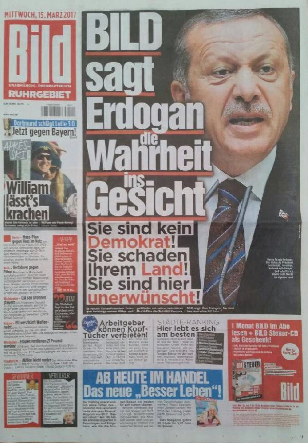 Alman gazetesinden skandal Erdoğan manşeti