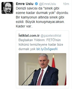 FETÖ'cü hainden Başbakan Yıldırım'a alçak tehdit