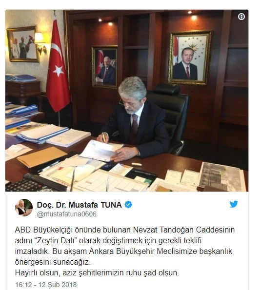 Mustafa Tuna: ABD Büyükelçiliği'nin önündeki caddenin adı Zeytin Dalı olarak değiştirilecek