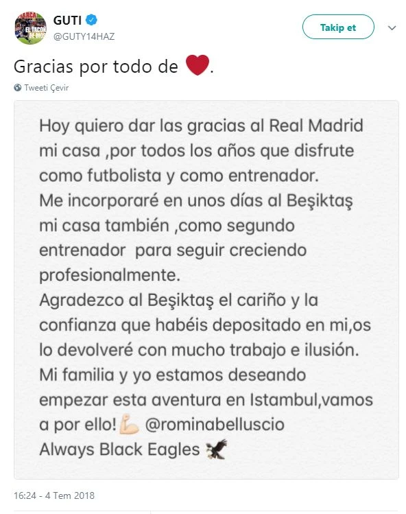 Guti, beşiktaş'a döndü: yardımcı antrenör olarak göreve başlıyor