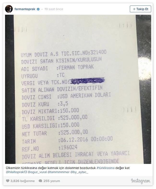 Ferman Toprak 150 bin dolar bozdurdu