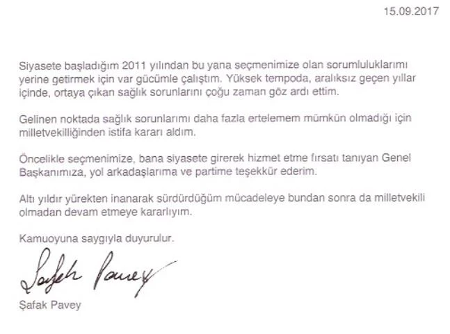 Şafak Pavey istifa etti
