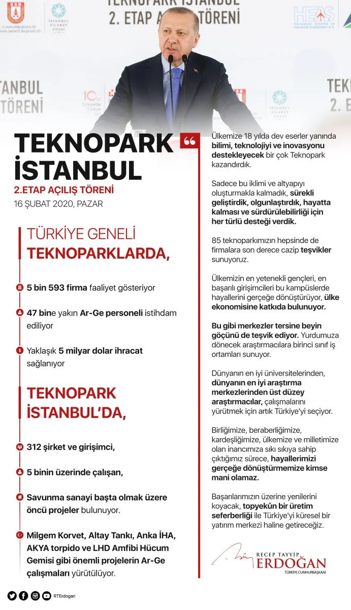 Cumhurbaşkanı Erdoğan teknopark paylaşımı