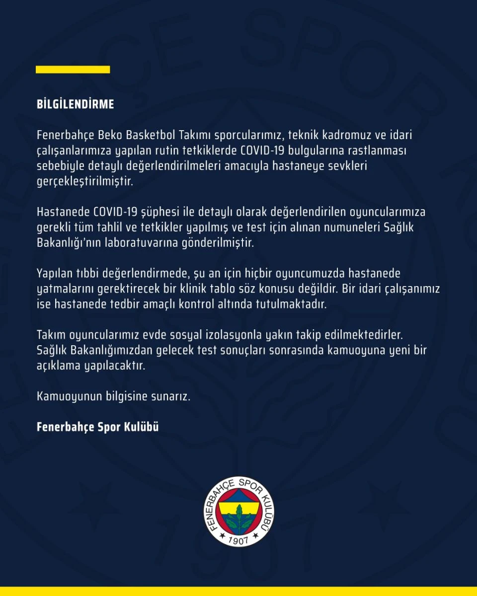 Fenerbahçe'den Koronavirüs açıklaması!