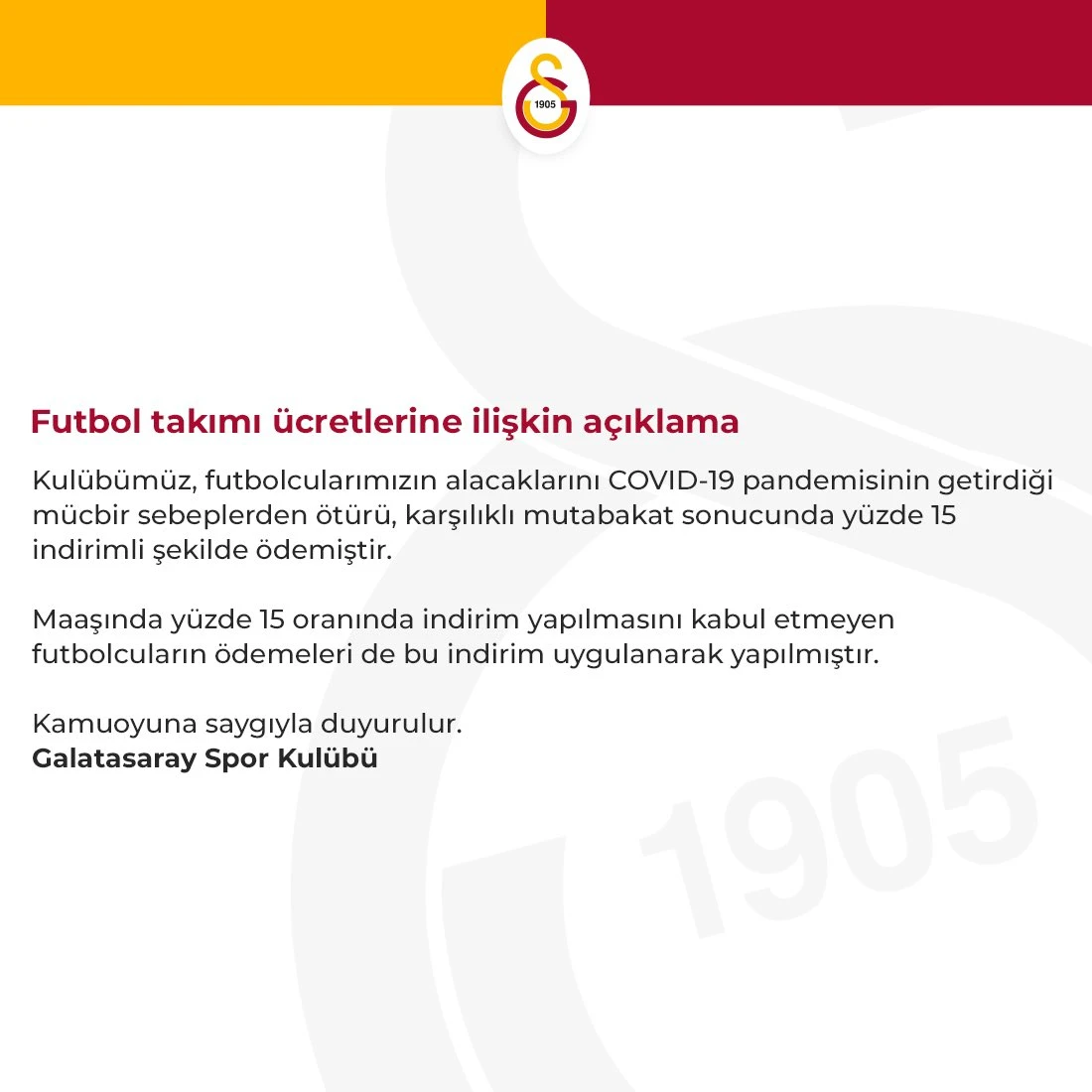 Galatasaray futbol takımı maaş indirimi