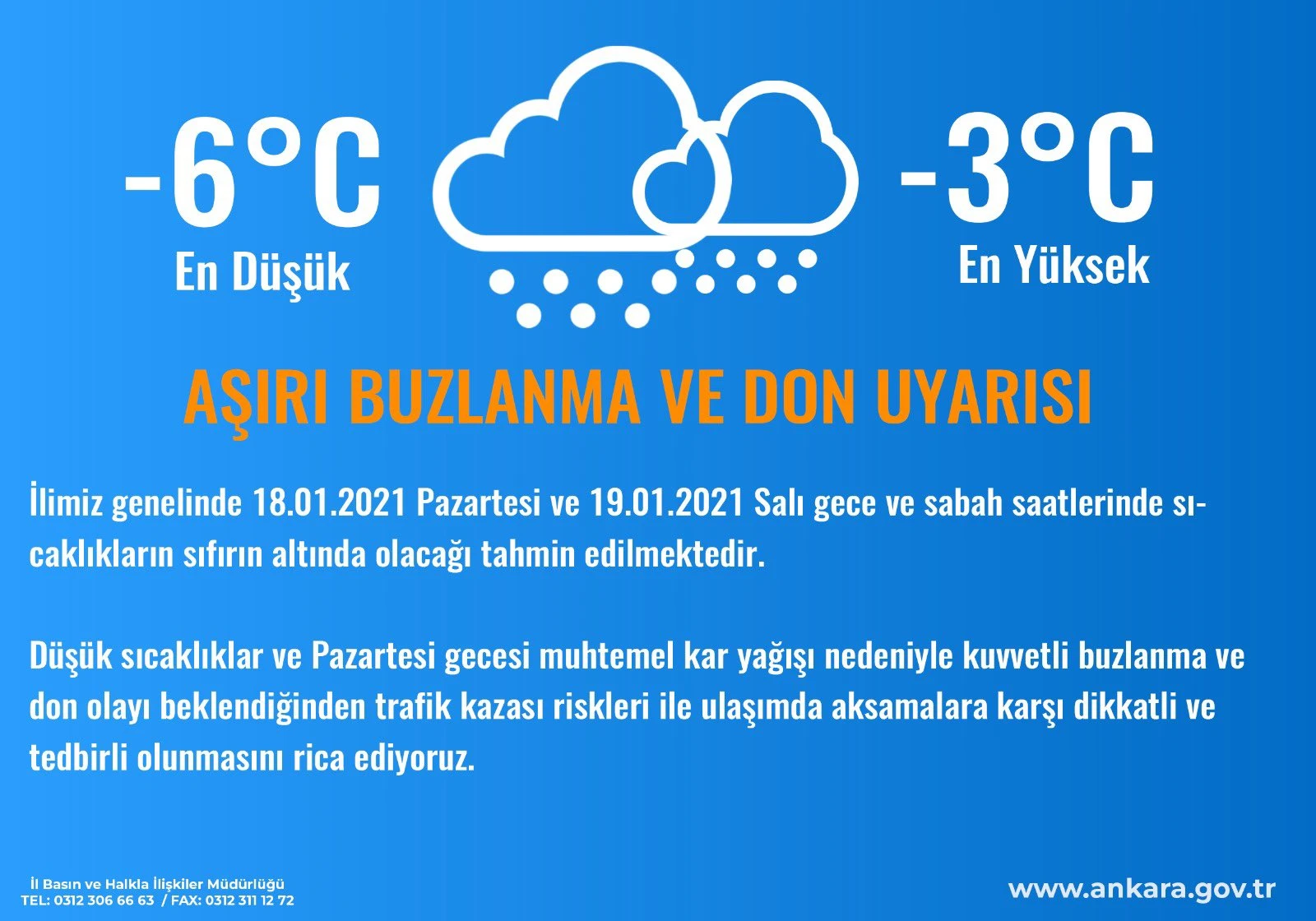 Ankara'da buzlanma ve don uyarısı