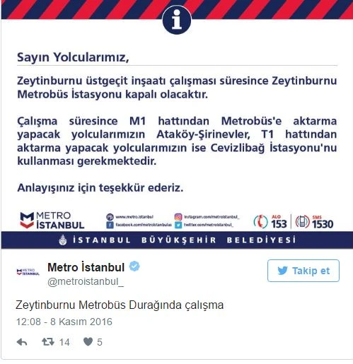 Metrobüs durağı kapatıldı