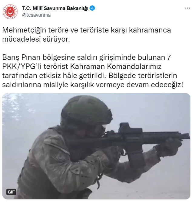 PKK'ya ağır darbe! Barış Pınarı bölgesinde 7 terörist etkisiz hale getirildi