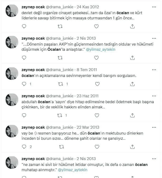 Nihal Yalçın’ın arkadaşı Zeynep Ocak'tan PKK elebaşı Öcalan'a övgü dolu sözler
