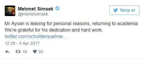 Mehmet Şimşek'ten Ahmet Faruk Aysan'ın istifası hakkında açıklama