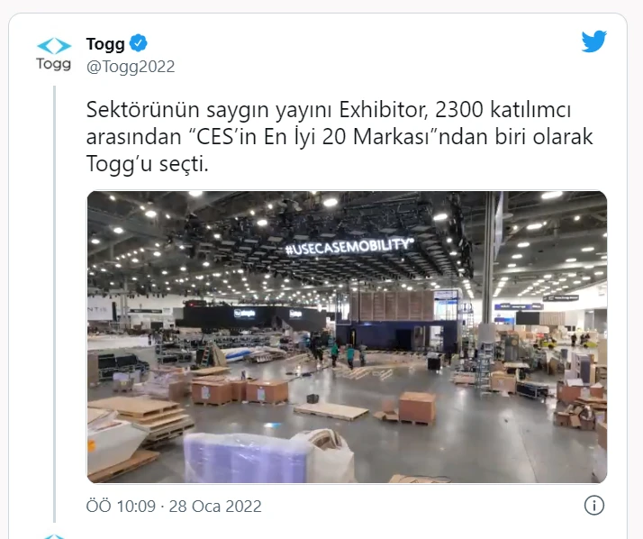 Yerli otomobil TOGG'da sevindiren gelişme! Tüketici Elektroniği Fuarı CES 2022'nin en iyi 20 markasından biri seçildi