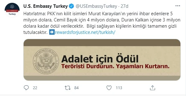 ABD Elçiliği'nden sürpriz tweet