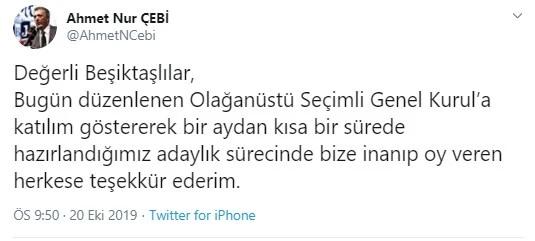 Ahmet Nur Çebi: “Beşiktaş’ın şerefi, namusu ve dik duruşu bize emanet”