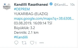 Elazığ'da 3.2 büyüklüğünde deprem: Yukarıbağ sarsıldı