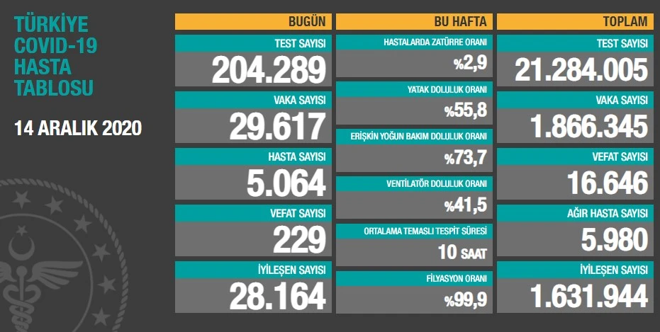 Türkiye’de koronavirüste son durum: 29.617 yeni vaka, 229 can kaybı