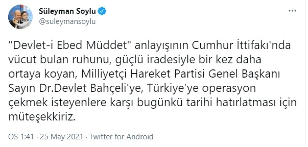 Bakan Soylu'dan Bahçeli'ye: Tarihi hatırlatması için müteşekkiriz