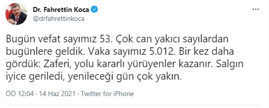 Sağlık Bakanı Koca: Salgının yenileceği gün çok yakın
