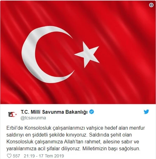 Milli savunma bakanlığı'ndan erbil saldırısına kınama ve başsağlığı