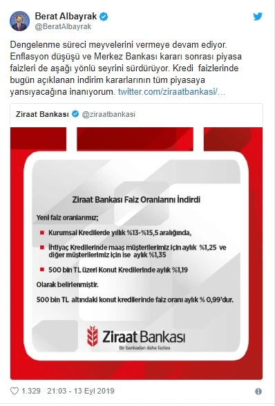 Hazine ve Maliye Bakanı Albayrak'tan faiz indirimi açıklaması